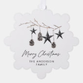 Zwart modern elegant script Kerstmis familie Ornament Kaart (Voorkant)