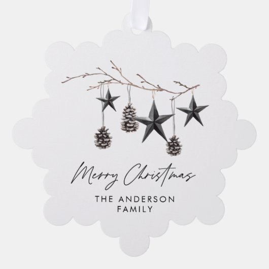 Zwart modern elegant script Kerstmis familie Ornament Kaart (Voorkant)