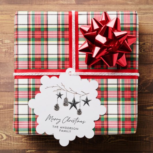 Zwart modern elegant script Kerstmis familie Ornament Kaart (Insitu (Geschenk))