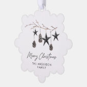Zwart modern elegant script Kerstmis familie Ornament Kaart (Links)