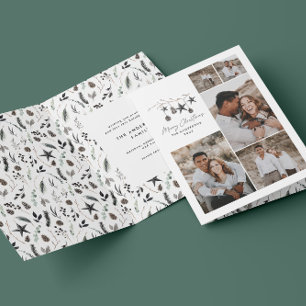 Zwart modern elegant script Kerstmulti-foto Feestdagen Kaart