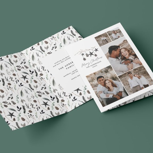 Zwart modern elegant script Kerstmulti-foto Feestdagen Kaart