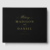 Zwart Modern Elegant Script Klassieke bruiloft Gastenboek (Voorkant)