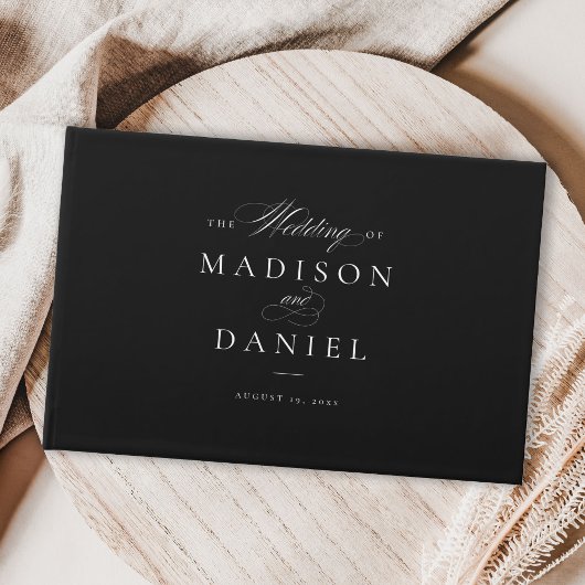 Zwart Modern Elegant Script Klassieke bruiloft Gastenboek