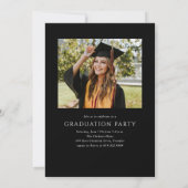 Zwart Modern Elegant Script Photo Graduation Party Kaart (Achterkant)