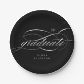 Zwart Modern Elegant Script Photo Graduation Party Papieren Bordje (Voorkant)