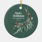 Zwart modern elegant waterverf botanisch groen keramisch ornament (Voorkant)