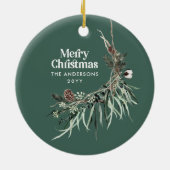 Zwart modern elegant waterverf botanisch groen keramisch ornament (Achterkant)