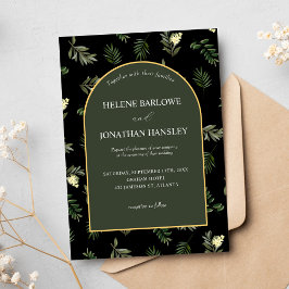 Zwart Modern Elegant Waterverf Botanische bruiloft Kaart