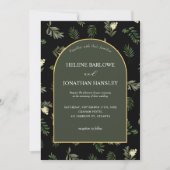 Zwart Modern Elegant Waterverf Botanische bruiloft Kaart (Voorkant)