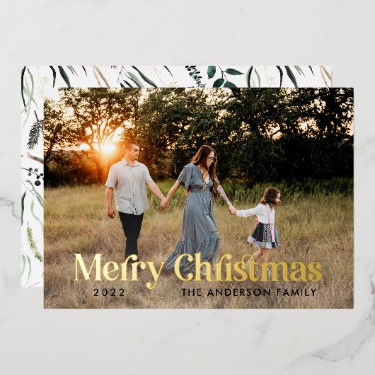 Zwart modern elegante waterverf botanische roestig folie feestdagenkaart (Voorkant / Achterkant)