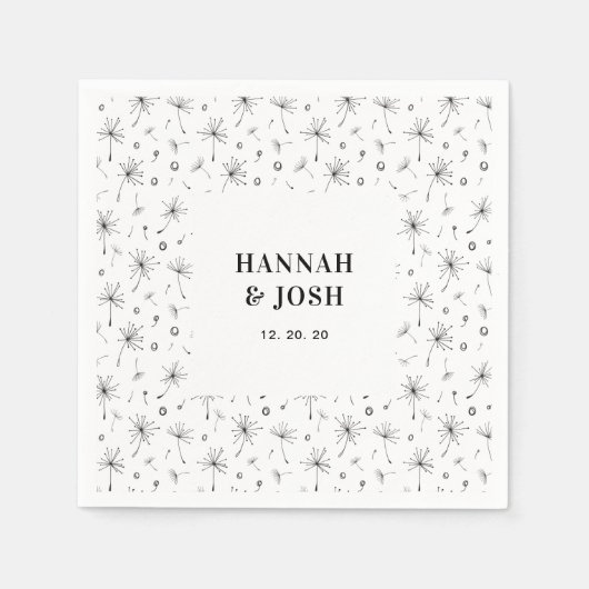 Zwart | Modern Floral Wedding Napkin Servet (Voorkant)