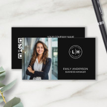 Zwart Modern Foto Logo QR Visitekaartje