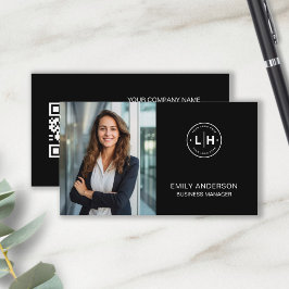 Zwart Modern Foto Logo QR Visitekaartje