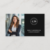 Zwart Modern Foto Logo QR Visitekaartje (Voorkant)