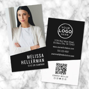 Zwart Modern Foto QR Code Logo Verticaal Visitekaartje