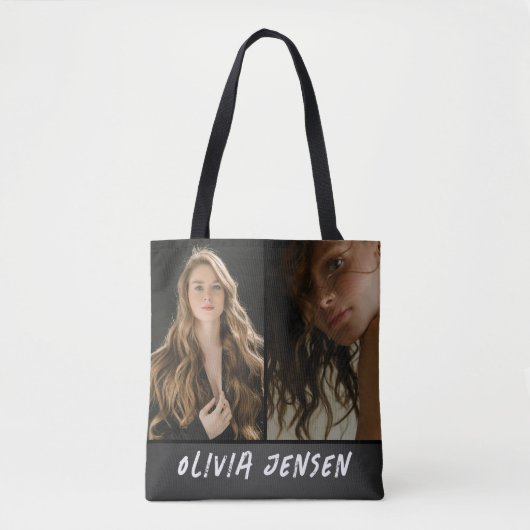 Zwart Modern fotonaam canvas tas (Voorkant)