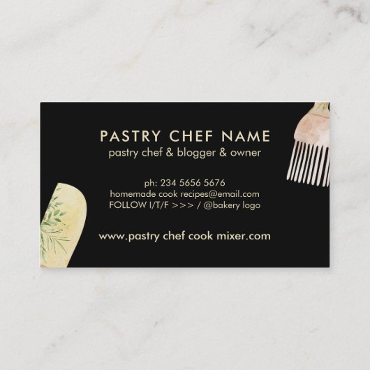 Zwart Modern Gebak Chef Cake Maker bakkerij Visitekaartje (Achterkant)