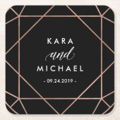Zwart Modern Geometrisch Diamant Bruiloft Kartonnen Onderzetters (Voorkant)