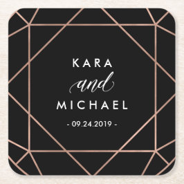 Zwart Modern Geometrisch Diamant Bruiloft Kartonnen Onderzetters