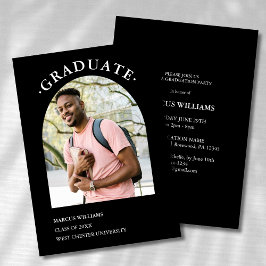 Zwart Modern gepersonaliseerd fotoscript Afstudere Kaart
