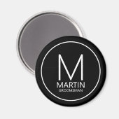 Zwart Modern Gepersonaliseerd Monogram & Naam Groo Magneet (Voorkant / Achterkant)