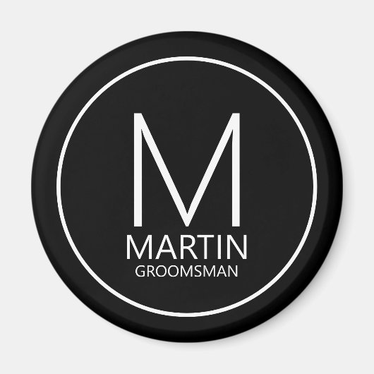 Zwart Modern Gepersonaliseerd Monogram & Naam Groo Magneet (Voorkant)