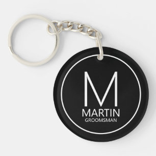 Zwart Modern Gepersonaliseerd Monogram & Naam Groo Sleutelhanger