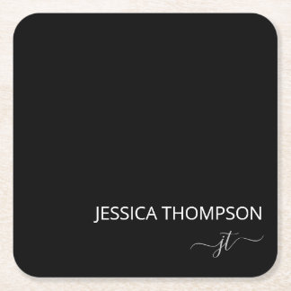 Zwart Modern Girly Wit Eenvoudig Monogram Naam Tri Kartonnen Onderzetters