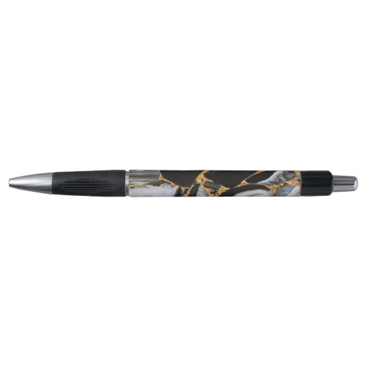 Zwart Modern Glitter Goud Marmer Pen (Voorkant)