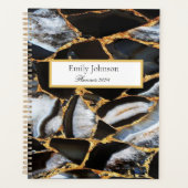 Zwart Modern Glitter Goud Marmer Planner (Voorkant)