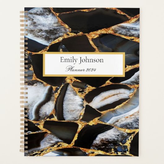 Zwart Modern Glitter Goud Marmer Planner (Voorkant)