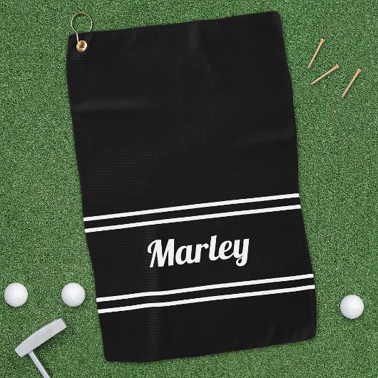 Zwart modern Golfer Sports Klassieke naam Monogram Golfhanddoek