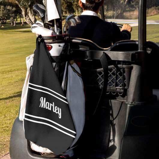 Zwart modern Golfer Sports Klassieke naam Monogram Golfhanddoek