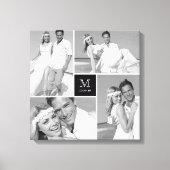 Zwart Modern Grid Monogram Bruiloft 4 Fotocollage Canvas Afdruk (Voorkant)