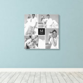 Zwart Modern Grid Monogram Bruiloft 4 Fotocollage Canvas Afdruk (Insitu (Houten vloer))