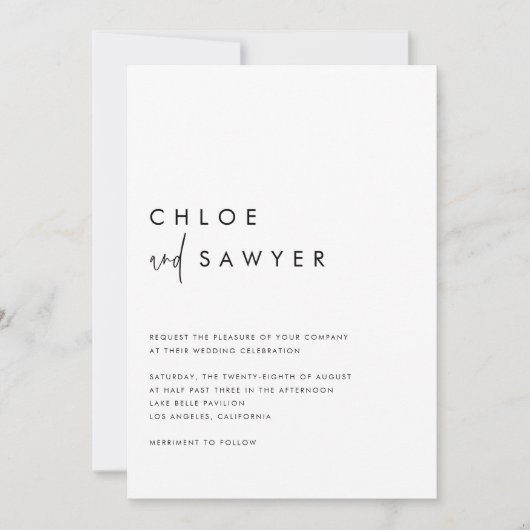 Zwart Modern Handgeschreven Script QR Code Wedding Kaart (Voorkant)