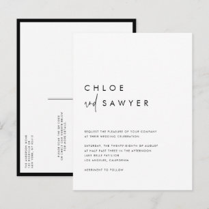 Zwart Modern Handgeschreven Script QR Code Wedding Uitnodiging Briefkaart