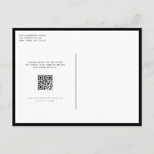 Zwart Modern Handgeschreven Script QR Code Wedding Uitnodiging Briefkaart (Achterkant)