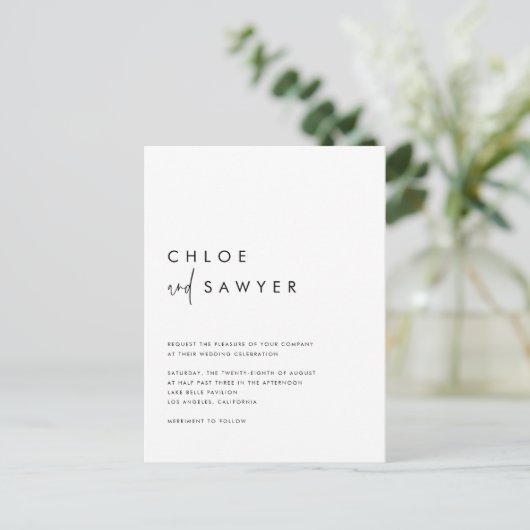 Zwart Modern Handgeschreven Script QR Code Wedding Uitnodiging Briefkaart (Staand voorkant)