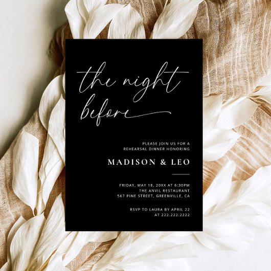 Zwart Modern Huwelijk repetitie diner uitnodiging