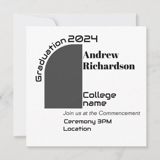 Zwart modern letter wit afstuderen Platte Kaart (Voorkant)