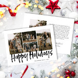 Zwart Modern Lettering Vijf foto gelukkig Feestdagenkaart<br><div class="desc">Black Modern Lettering Five Photo Happy Holiday Kaart beschikt over vier foto's op de voorkant,  en een andere foto op de achterkant met ruimte voor uw langere bericht.</div>