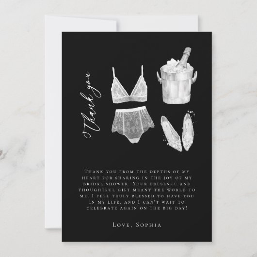 Zwart Modern Lingerie Vrijgezellenfeest Bedankkaart (Voorkant)