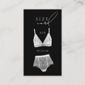 Zwart Modern Lingerie Vrijgezellenfeest Maat Informatiekaartje (Voorkant)