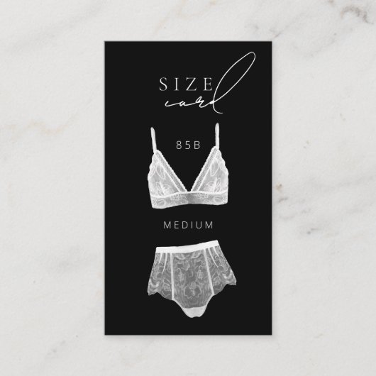 Zwart Modern Lingerie Vrijgezellenfeest Maat Informatiekaartje (Voorkant)