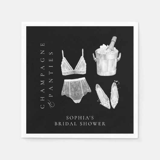 Zwart Modern Lingerie Vrijgezellenfeest Servet (Voorkant)