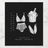Zwart Modern Lingerie Vrijgezellenfeest Wijn Etiket (Enkel label)