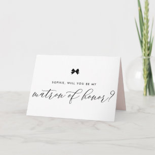 Zwart Modern Lint Bow Be My Matron of Honor Kaart