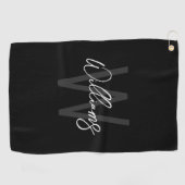 Zwart modern Manuscript Gepersonaliseerd Monogram  Golfhanddoek (Horizontaal)